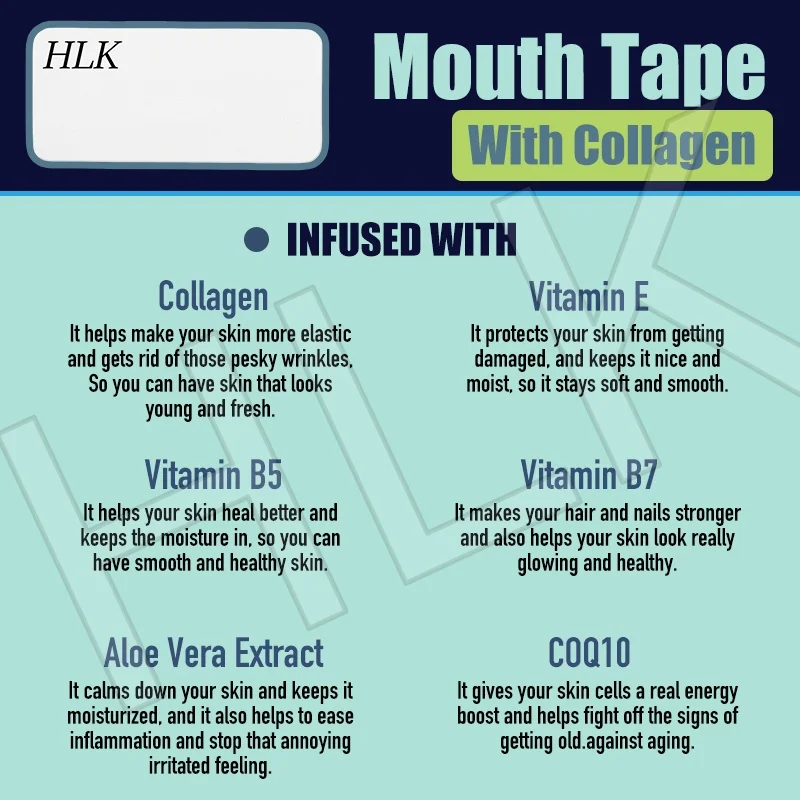 product hlk new infused 6 ingredients vitamin aloe coq10 silicone mouth tape with collagen-0