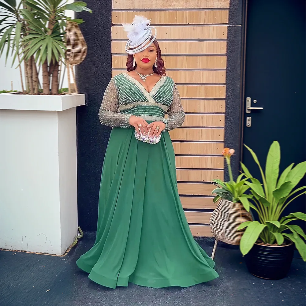 Elegant Chiffon Long Dress with Sequins African Style