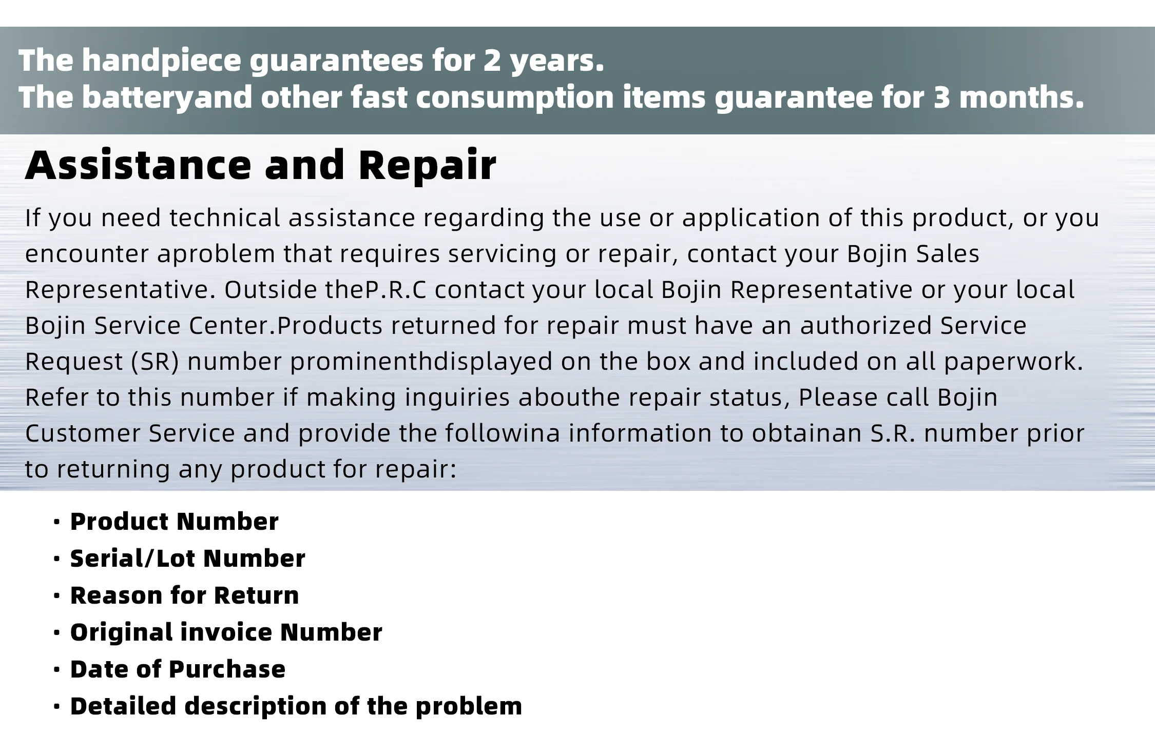 Packaging & shipping specifications