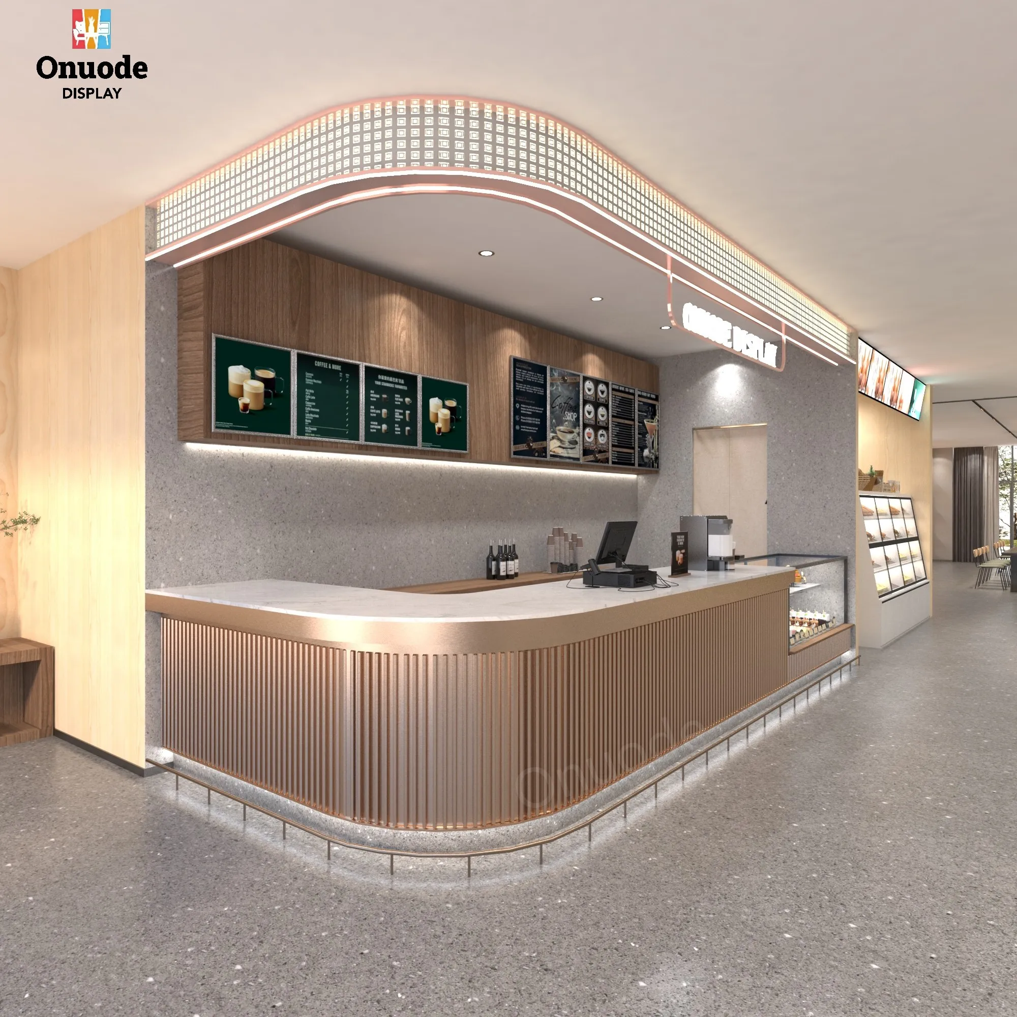 Premium Custom Café Furniture | Stylish Wooden Donut Shop Fixtures | Modern Coffee Bar Counter Design for Sweets & Pastries