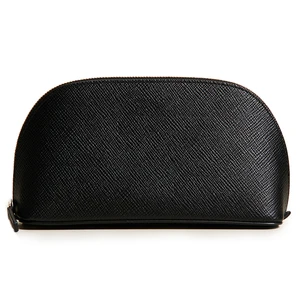 Custom PU Saffiano Leather Black Ladies Makeup Vanity Pouch Women Small Travel Cosmetic Case