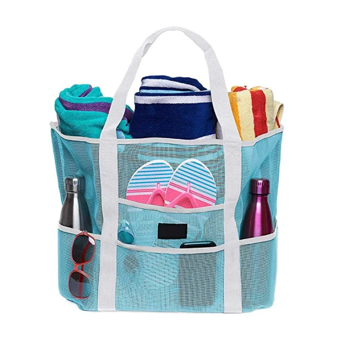 Mesh Beach Bag - Lightweight Tote Bag For Toys & Vacation Essentials beach mesh bag