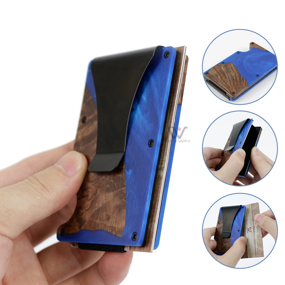 2023 Top Sale Resin Epoxy Wood Card Holder Wallet With Money Clip Rfid