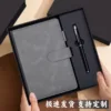 Juego de caja de regalo con bolígrafo lacado y hebilla magnética de cuero gris