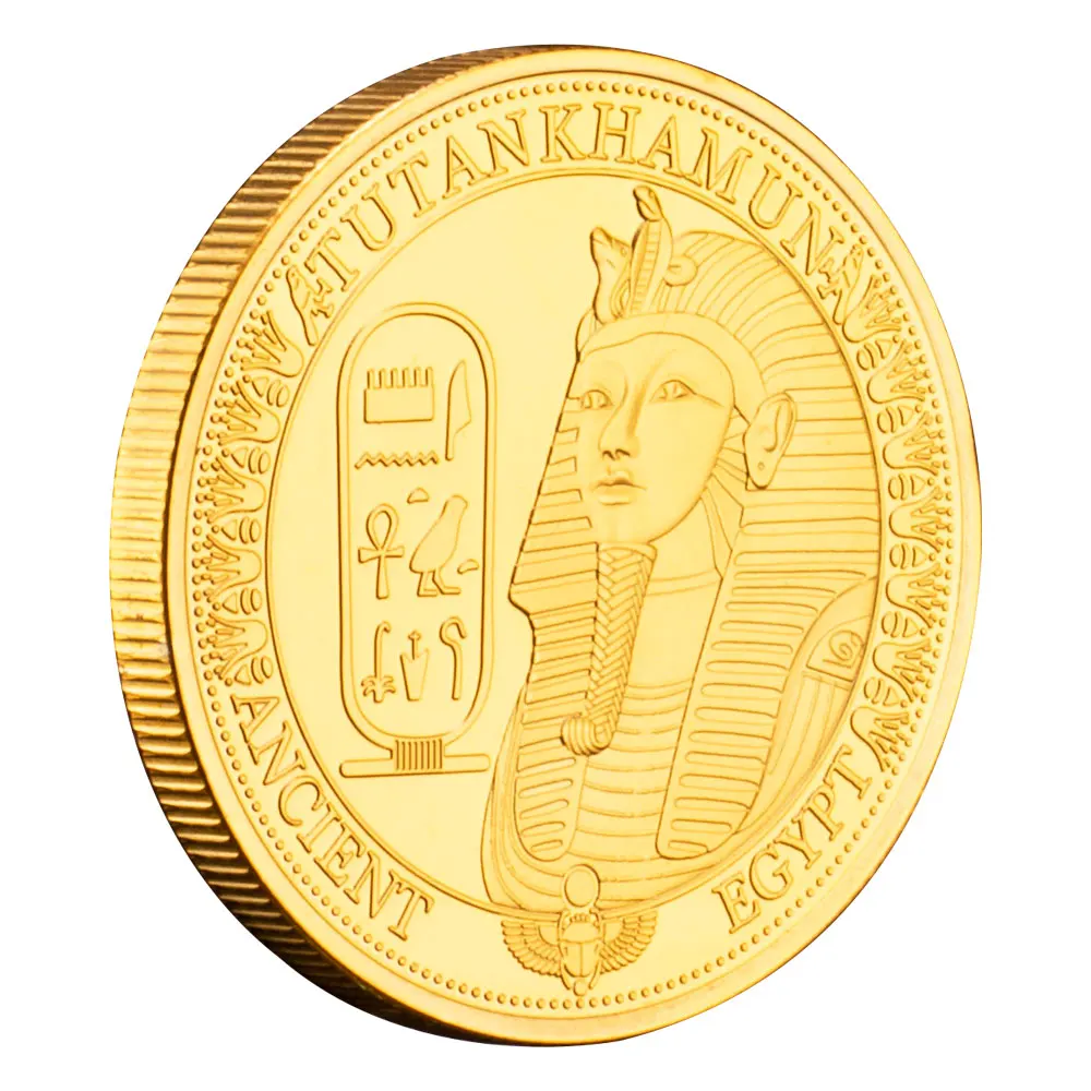 Tutankhamun Pharaoh of Ancient Egypt Commemorative Coin Custom Metal Souvenir with Gold Plating Creative Gift with Logo Print