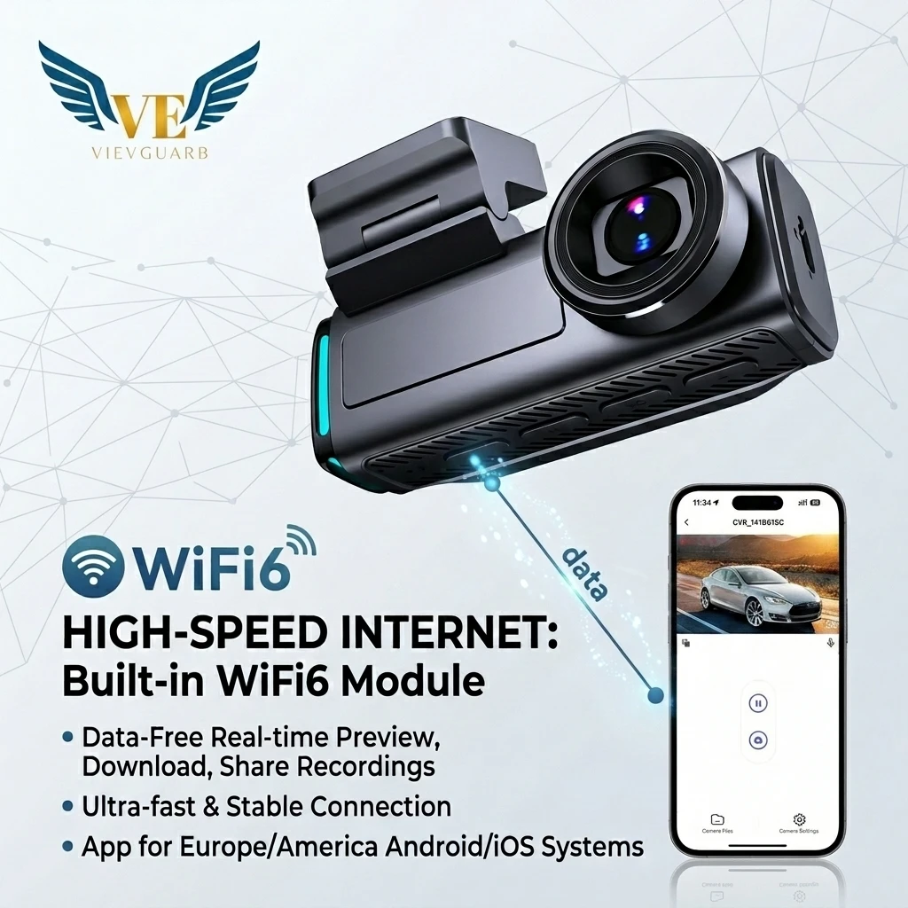 VIEVGUARB V10 Dash Cam Night Vision G-Sensor Loop Recording Parking Monitor App Control WDR 4K 3 Channel Front and Rear Mini