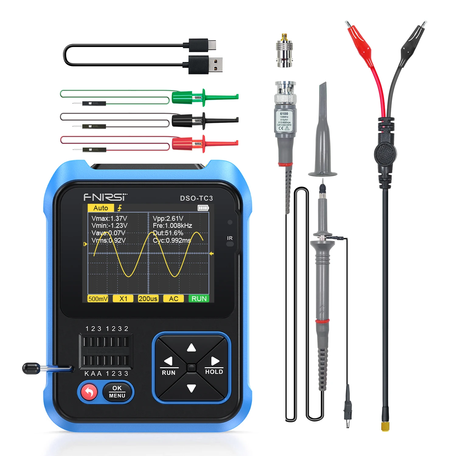 FNIRSI DSO-TC3 3in1handheld Oscilloscope Transistor Tester Multi-function Multimeter Diode Voltage Portable Digital Oscilloscope