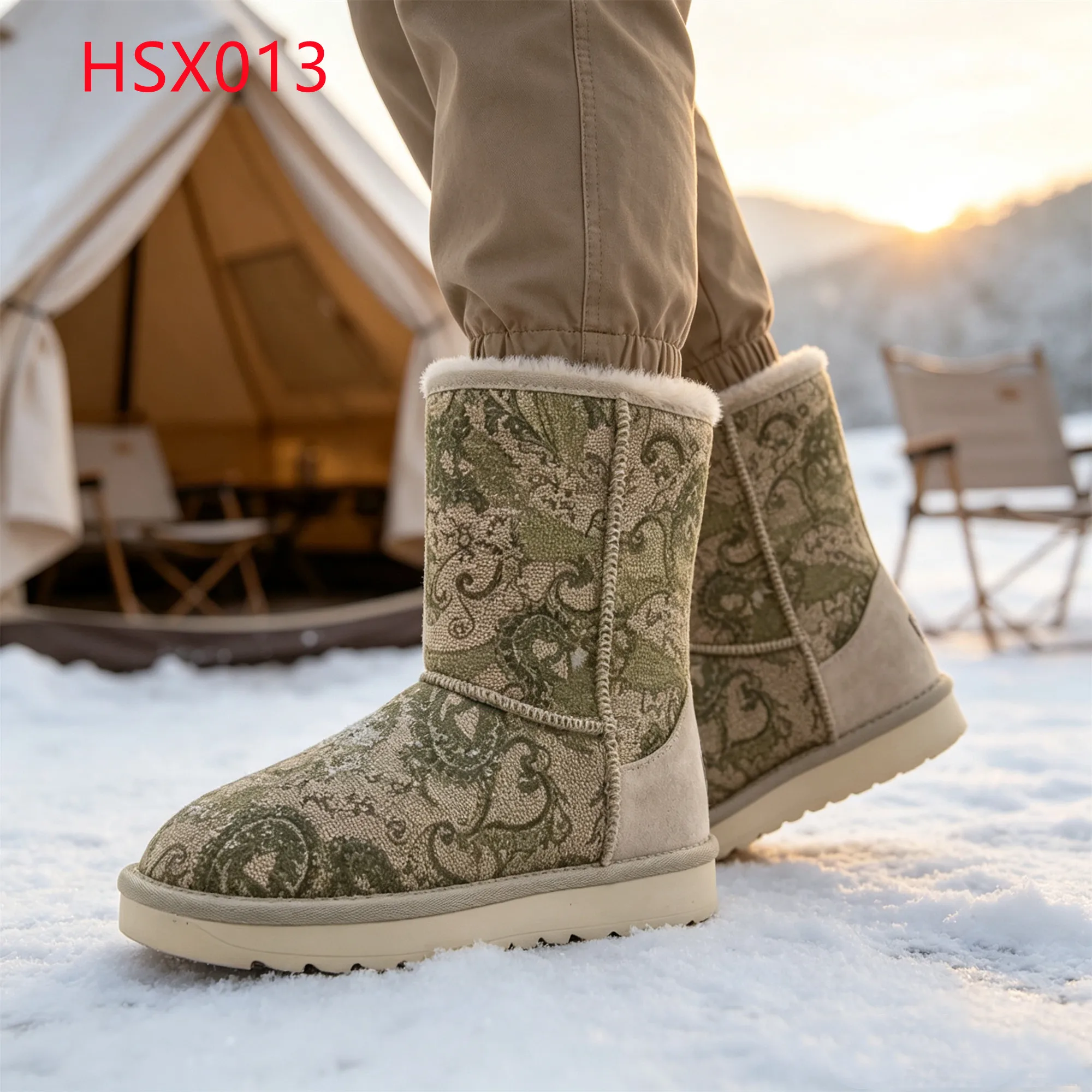 LXG,Winter Walks Anti-slip TPR Sole Hua Singh Snow Boots Paisley Pattern Design Round Toe Lady Winter Boots in Russia HSX013