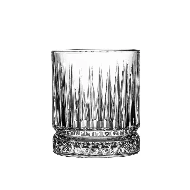 Luxury Ribbed Diamond Pattern Whiskey Glass Heavy Base Lead Free Crystal Old Fashioned Rocks Glass for Bar