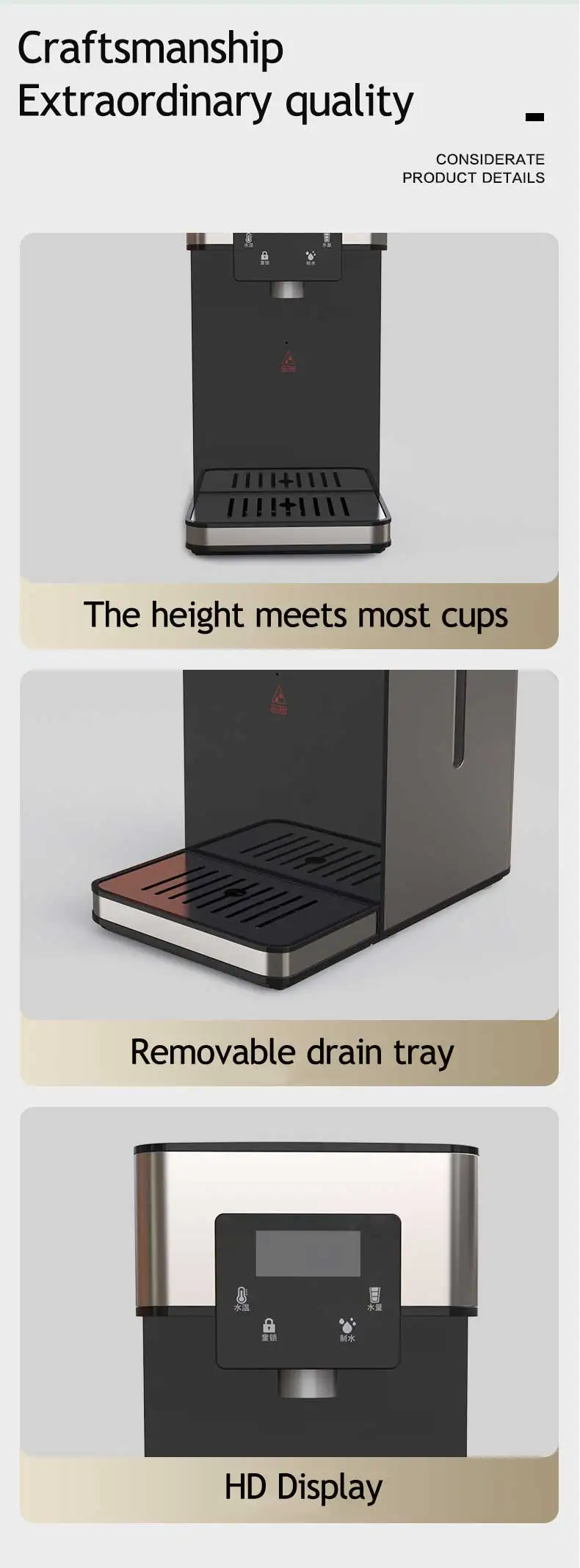 Dispenser air panas instan mini pribadi baja tahan karat desktop yang dapat dipasang gratis dengan filter air untuk susu dan teh