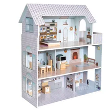 MU Wholesale Three Layers Wooden Villa Simulation Children Role Play Wooden Doll House Toy Kids Educational Wooden Toys