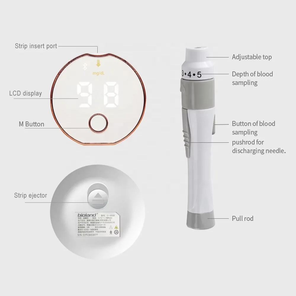 Bioland 2026 hot selling Large Screen Sugar Monitor Hospital Smart One Touch Glucose test Strip Glucose Meter