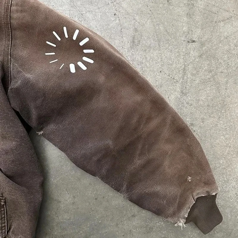 Custom Heavyweight Work Jacket Hooded Zipper up Printed logo Crop Washed Vintage Jacket Hoody Jacket for Men gallery 4