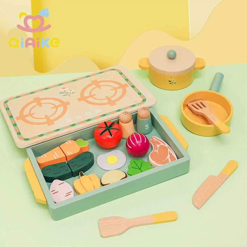 CPC CE Certificated Mini Wooden Fruit & Vegetable Cutting Toy Educational Pretend Play Kitchen Accessories Set for Toddlers