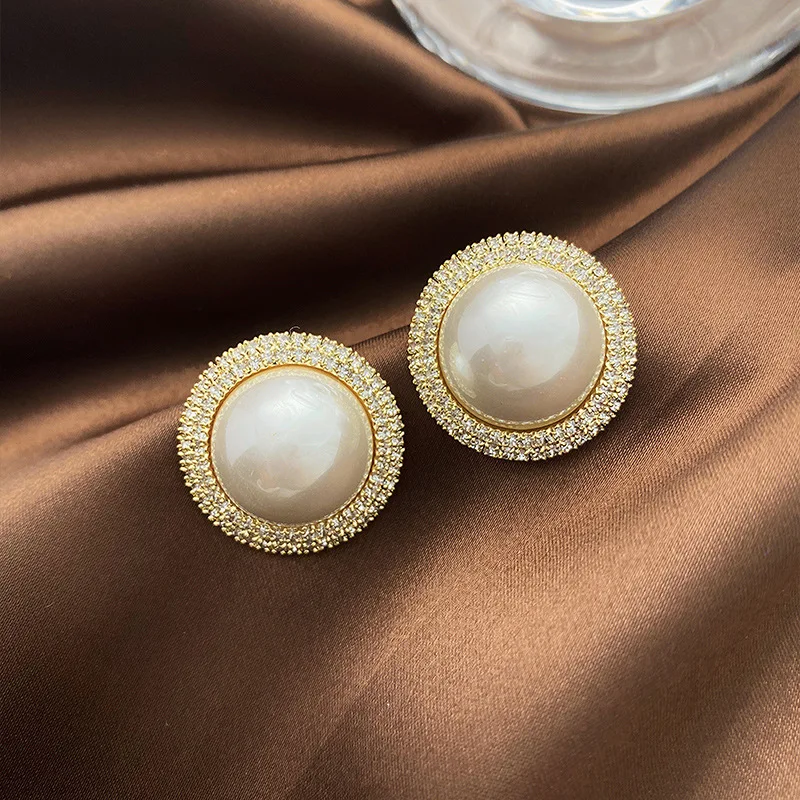 Mid-Century Pearl & Diamond Oversized Yellow Gold Earrings - 66mint Fine  Estate Jewelry