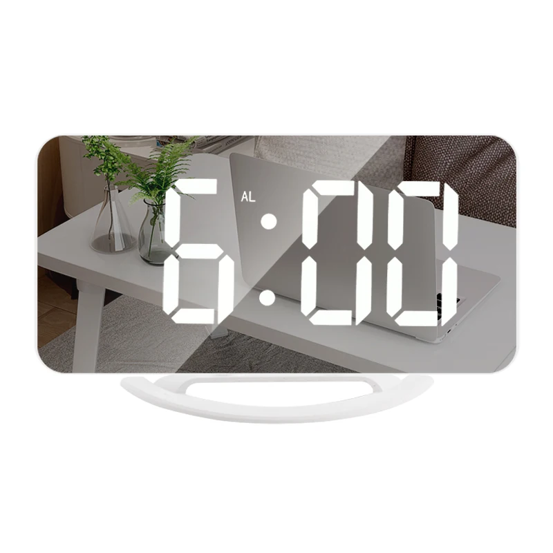 Smart Electronic Auto Photosensitive with USB Charging Digital Alarm Clock Led and Mirror for Bedside Table