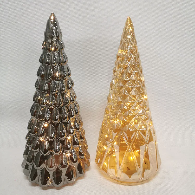 Pre illuminated light up gold best tabletop indoor led hand blown glass cone xmas christmas decor led light tree home manufacture