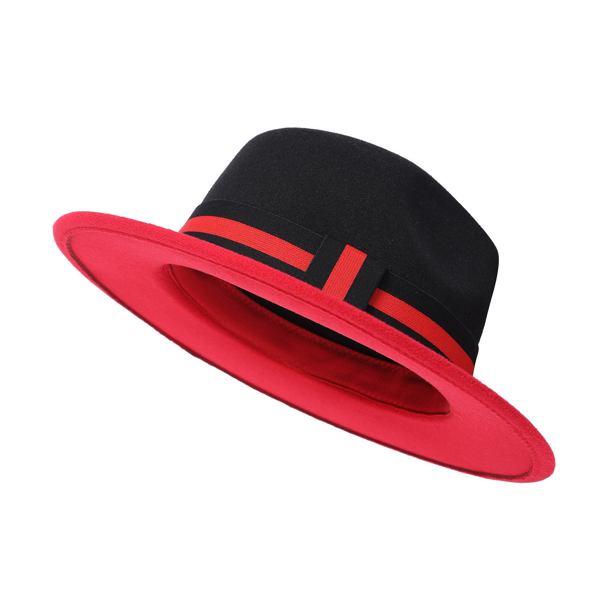 Classics Two Tone Black and Red Wool Felt Wide Brim Fedora 
