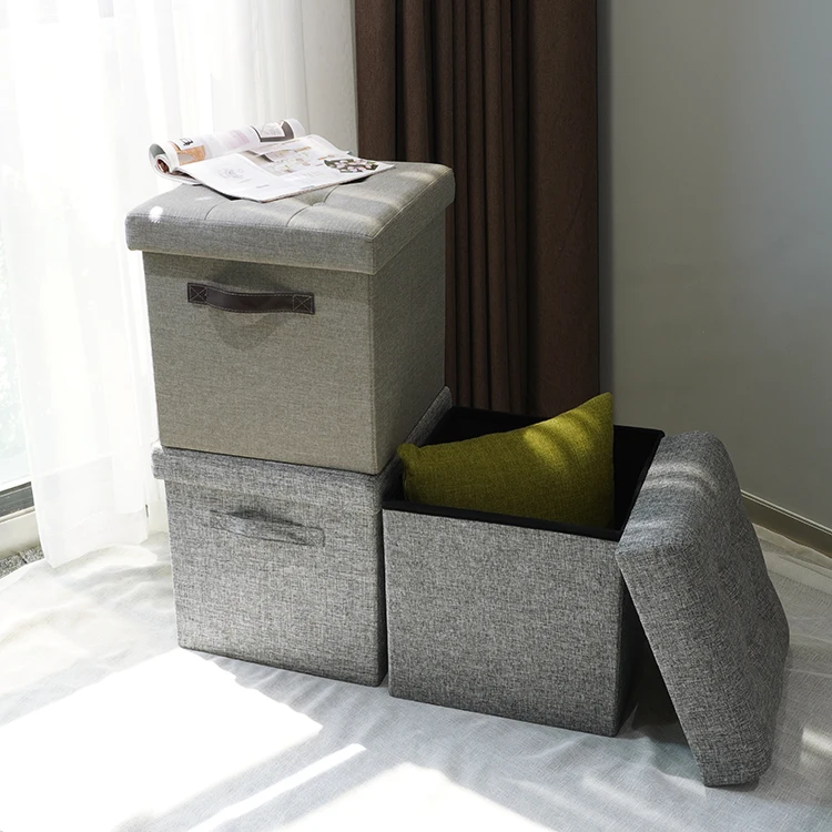 Customized Storage Folding Ottoman Box Linen Folding Sitting Living Room Storage Stool Ottoman