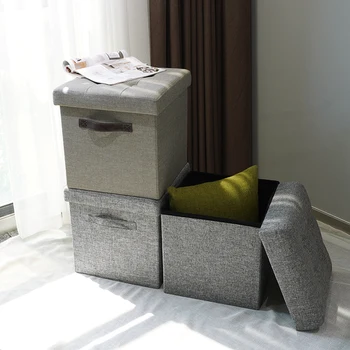 Customized Storage Folding Ottoman Box Linen Folding Sitting Living Room Storage Stool Ottoman