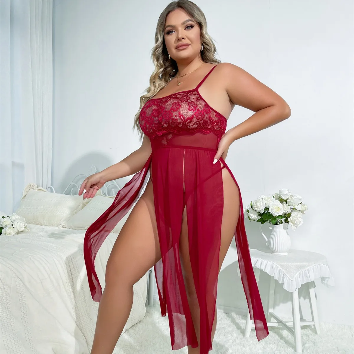 Sexy 4x Lingerie Bodysuit Plus Size Seethrough Transparent Simple Underwear  Babydoll with Panties