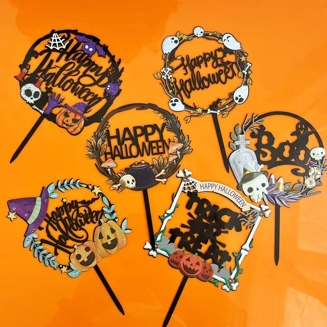 New Halloween cake accessories Castle Bat Color Printed acrylic cake topper cake decorating supplies