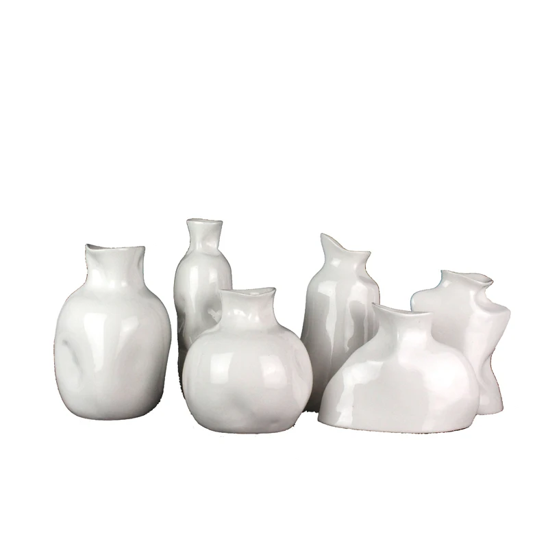 Wholesales Modern Luxury Gross Imitation White Ceramic Irregular Shape  Pottery Flower Vase