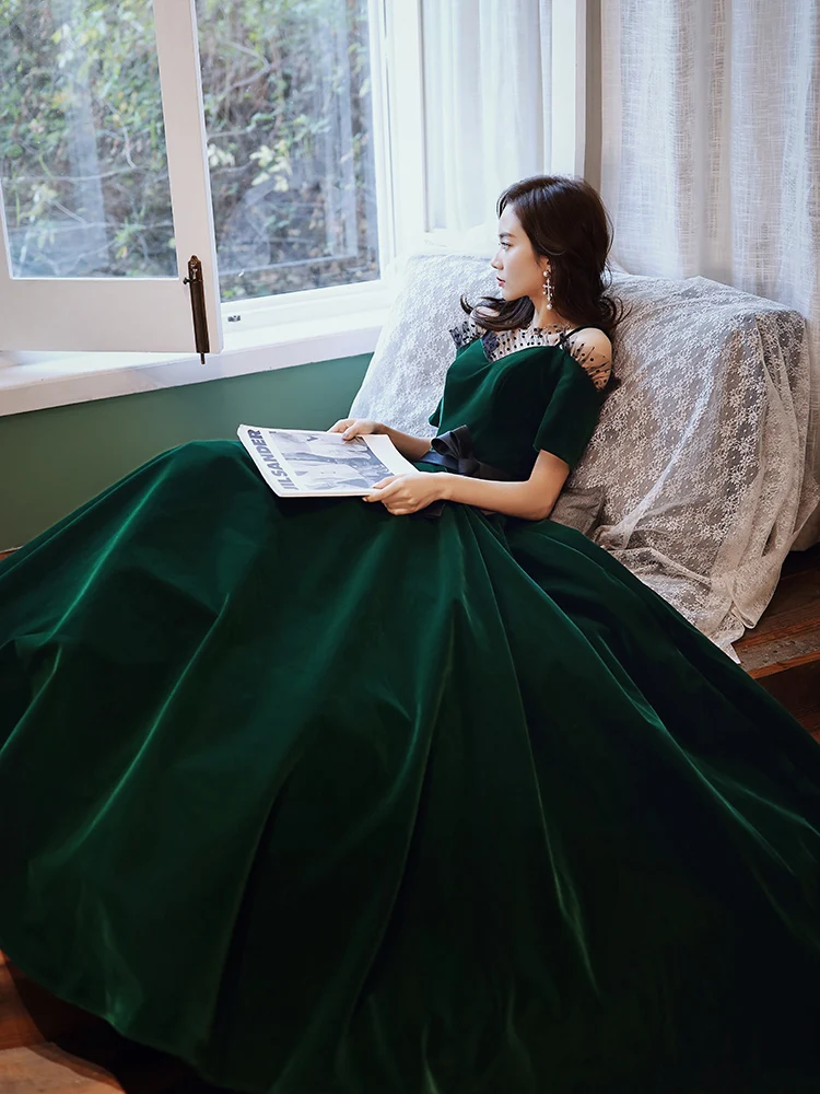 Velvet Banquet Elegant Teal Evening Dress Prom Dress