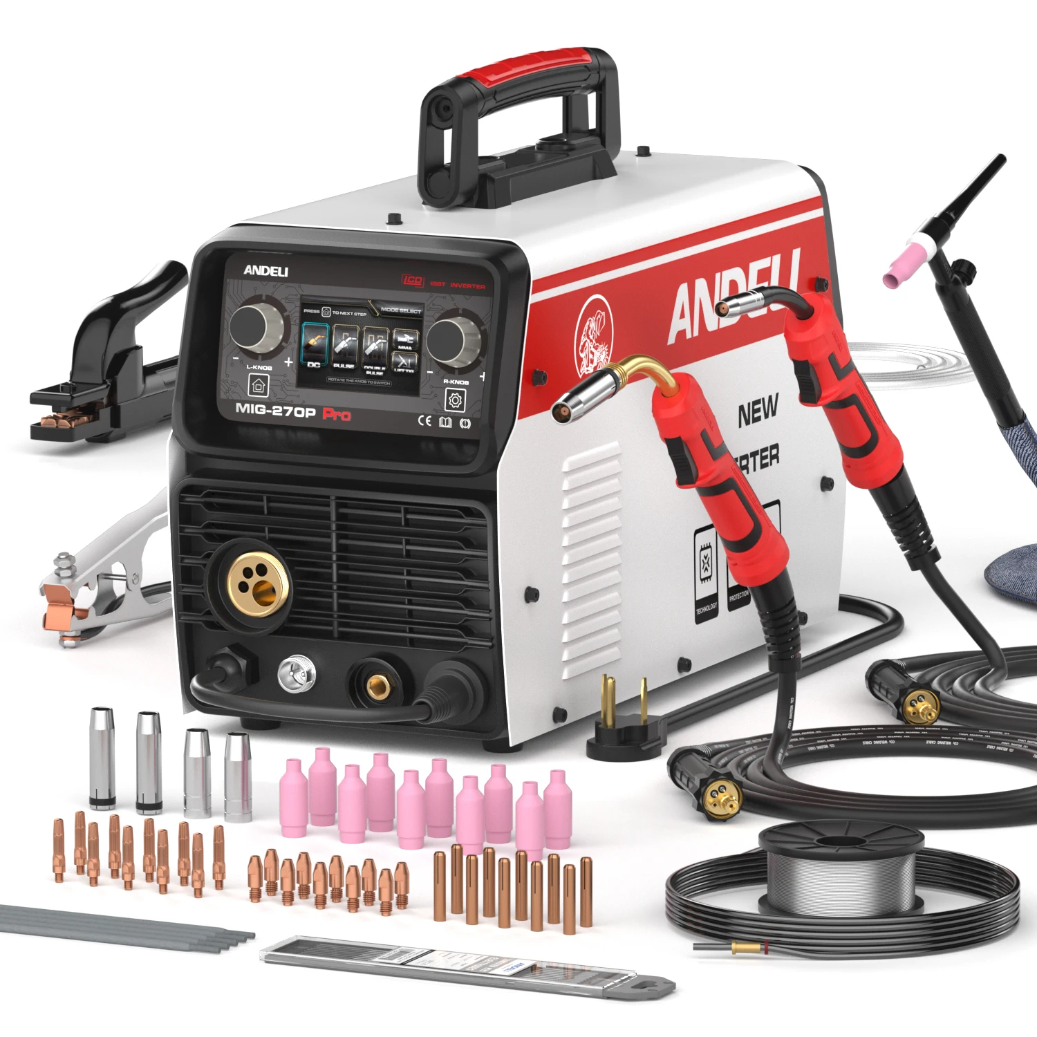 ANDELI 220V MIG溶接機 LCDスクリーン ダブルパルスMIG リフトTIG MMA 