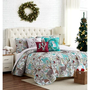 Hotel Textile Luxury Soft Microfiber Bedding Sheet Animal Branch Christmas Cotton Quilted Bedspread Luxury 4 Piece Bedding Set