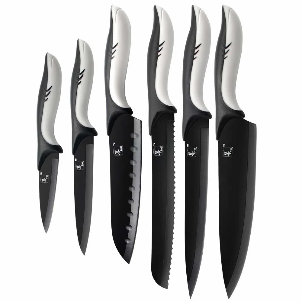 grey black dolphin handle stainless steel kitchen knife set