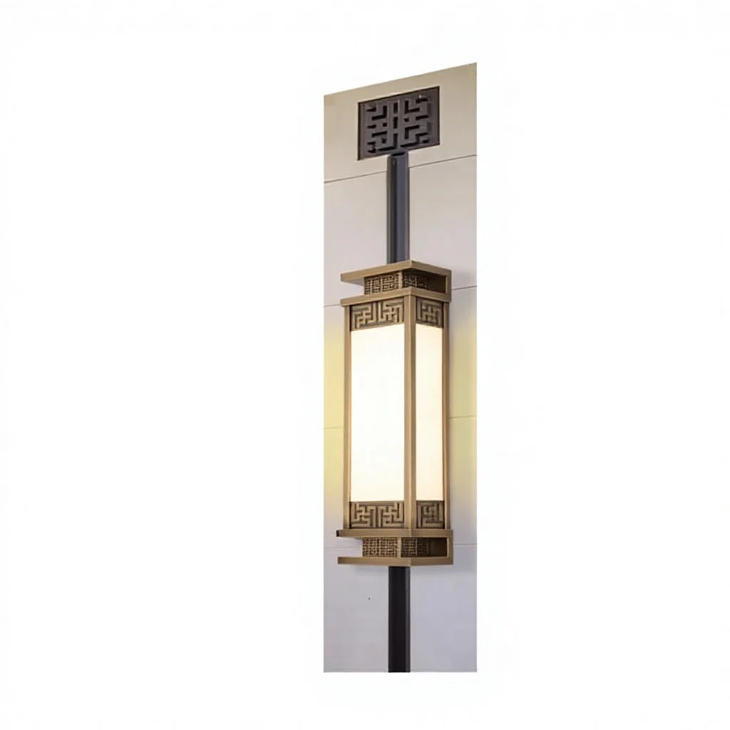 New Chinese Style All-Copper Natural Marble Wall Lamp for Villa Duplex Living Room Courtyard & Outdoor Use