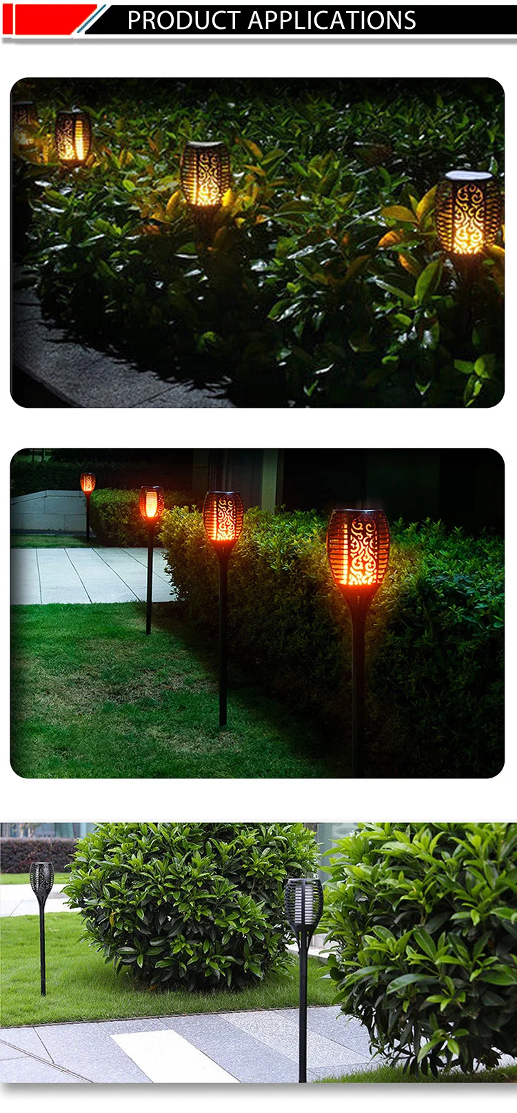 12 33 51 96 Led Solar Flame Flickering Tiki Garden Torch Night Lights For Outdoor Pathway Lights Garden  Landscape Decoration details