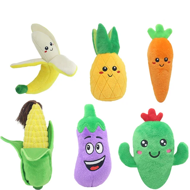 Hot Selling Plush Fruits and Vegetables Dog Accessories Luxury  Pet Toys Cartoon Shaped Pet Supplies Sound Toys