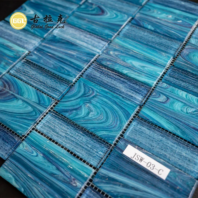 New Design 6mm Glass Mosaic Tile Shiny Blue Color Glass Swimming Pool Mosaic Tile for Shower Bathroom