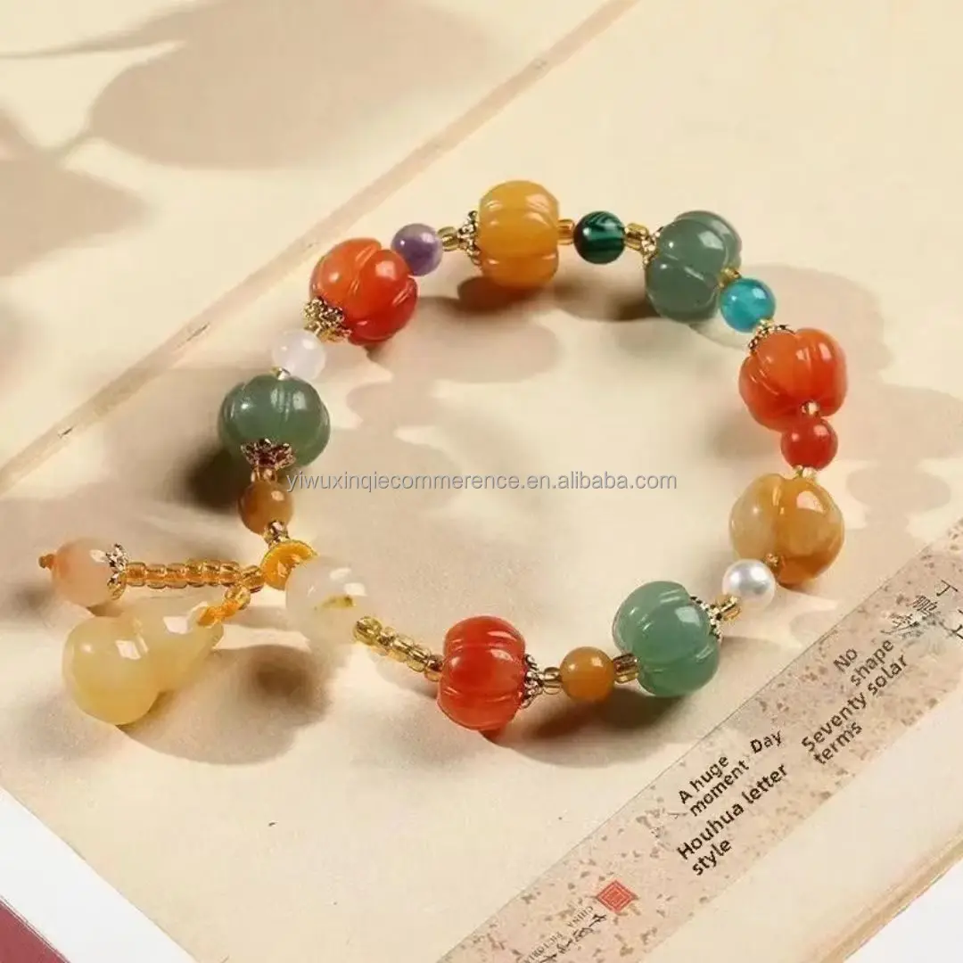 Women's Bracelet Natural Light Yellow Jade Pumpkin Bead Jade Bracelet Gourd Pendant