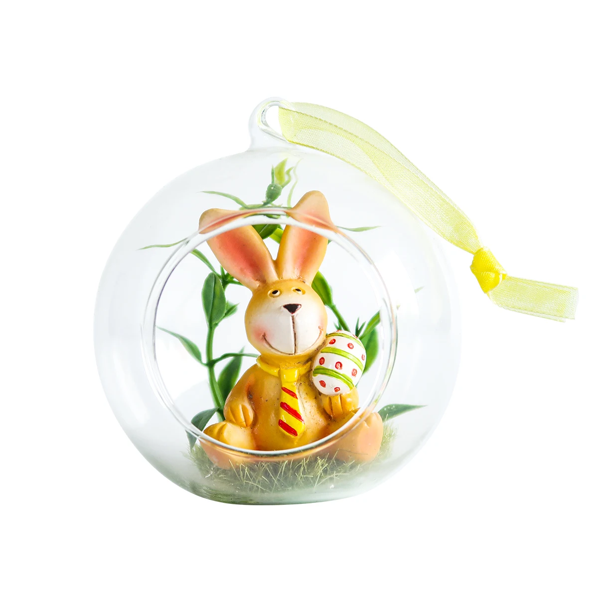 Battery operated lighted hand blown glass decorative ball with opening resin rabit Easter scenes ornament ball home decoration