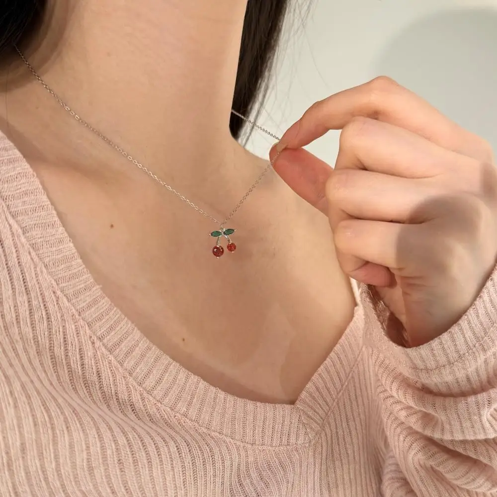 KAKODIY Daily 925 Sterling Silver Women's Fine Jewelry 5A Cubic Zirconia Pendant Cherry Necklace detail 3