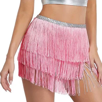 New Sexy Chiffon Tassel Waist Scarf Vintage Style Latin Dance Strappy Hip Scarf Belly Dance Practice Tassel Tie Skirt Natural