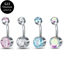 G23 titanium inner tooth double zircon navel nail summer fashion for men and women anti-allergy piercing navel ring