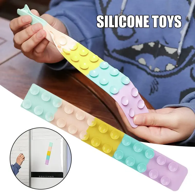 Взрослые дети игрушка для снятия стресса, резиновые игрушки Fidget наклейки ремешок силиконовые присоски полосы игрушечный кубик для присоски с ремешком