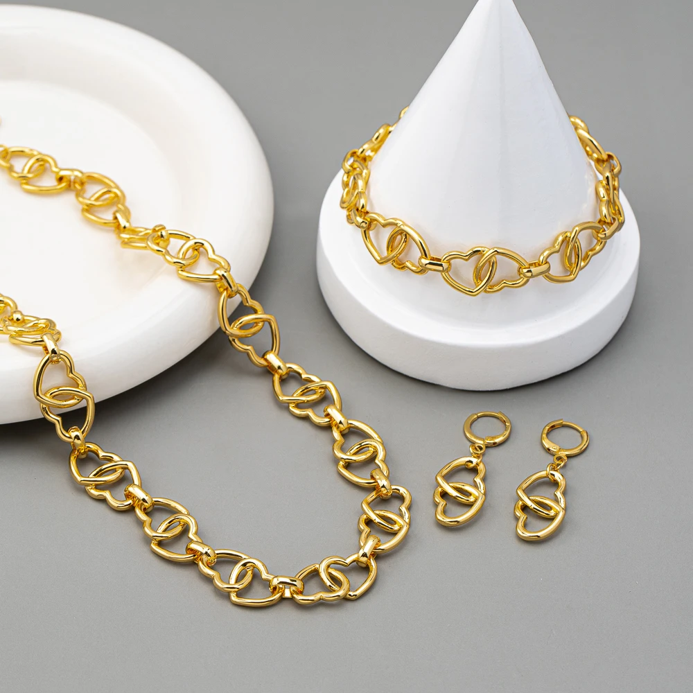 product selling fashion accessories light luxury custom gold plated love chain necklace bracelet earrings set women-3