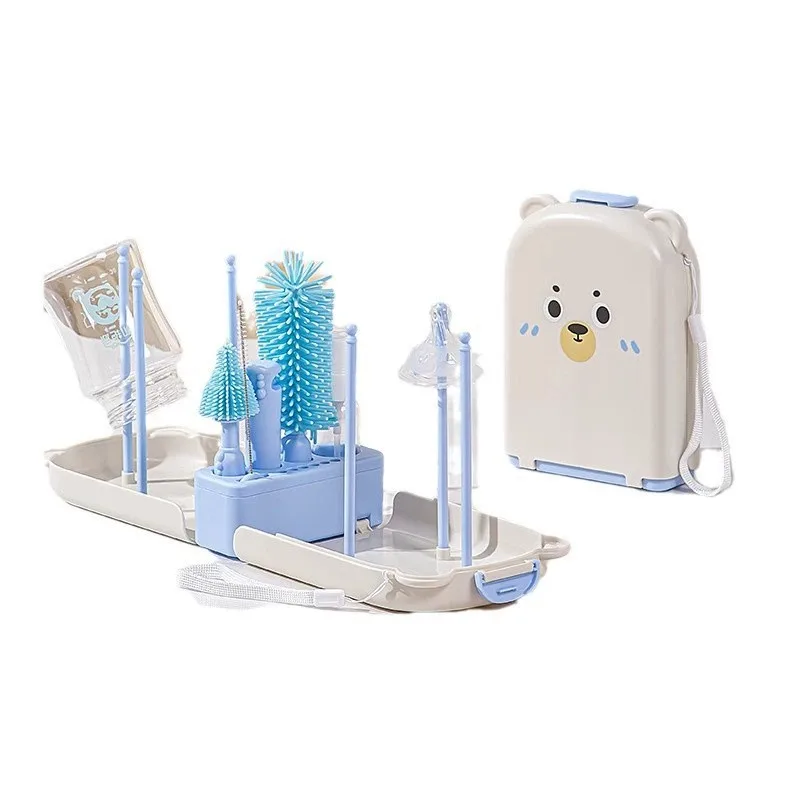 Baby Bottle Brush Set Portable Baby Bottle Drying Rack Cleaning Kit