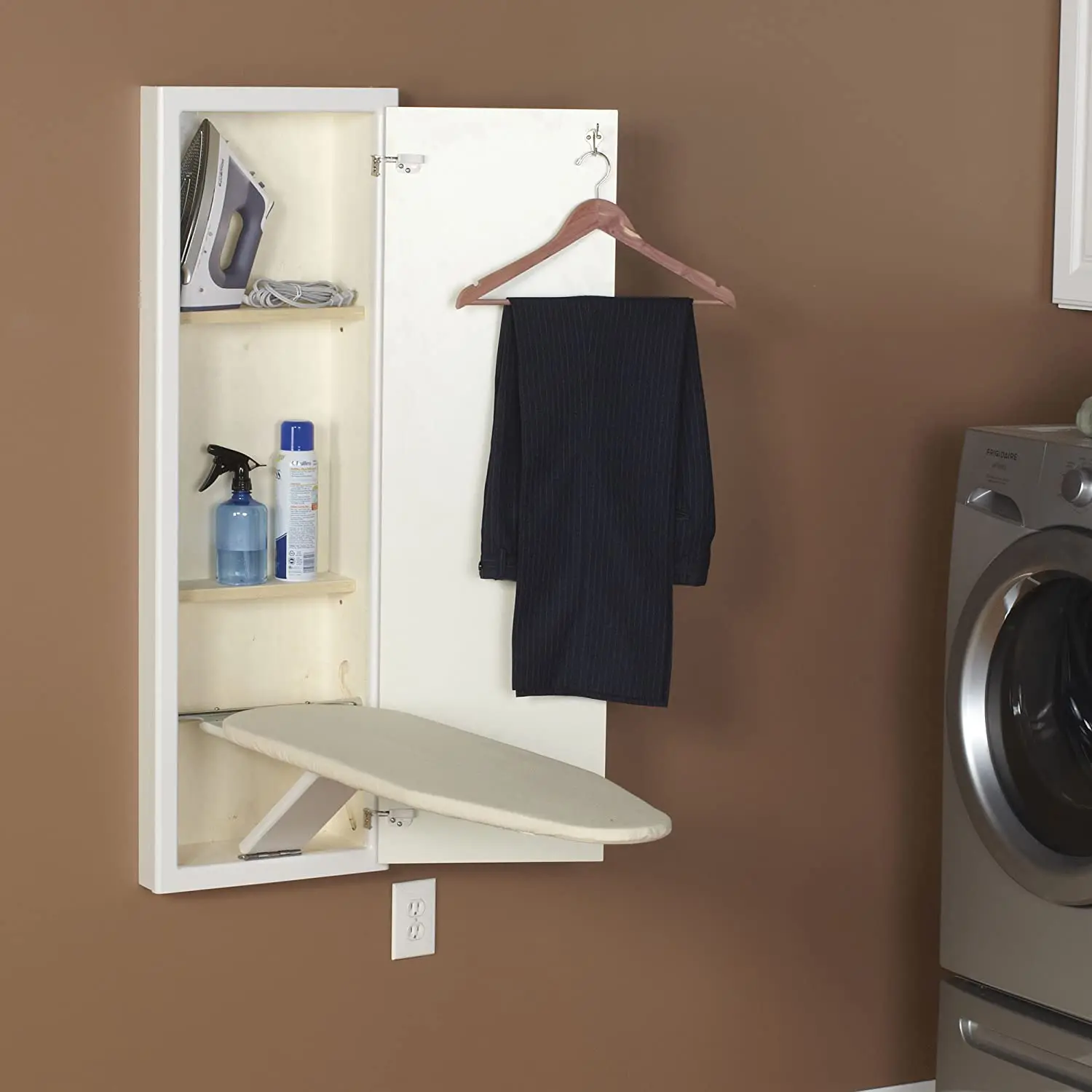Ironing Board Oak Folding Tabletop Ironing Accessories Board Wooden Ironing Wall Mounted Cabinet with Storage Drawers