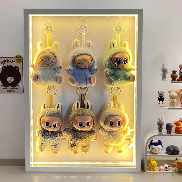 Custom Size LED Wooden Shadow Box Frame Plush Doll Creative Mini Figure Cabinet Picture Photo Frame LED Blind Box Frame