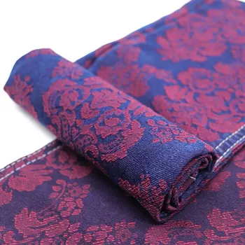 Chinese Style Red Lace Jacquard Denim Fabric Textile Wash Spring And Summer Elastic Soft
