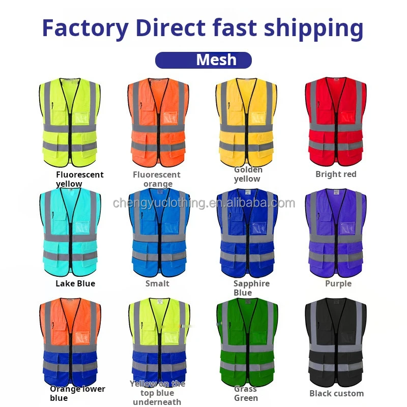 Hi Vis Custom Breathable Multi-pocket Safty Jackets Safety Vest with Reflective Strip for Constructi
