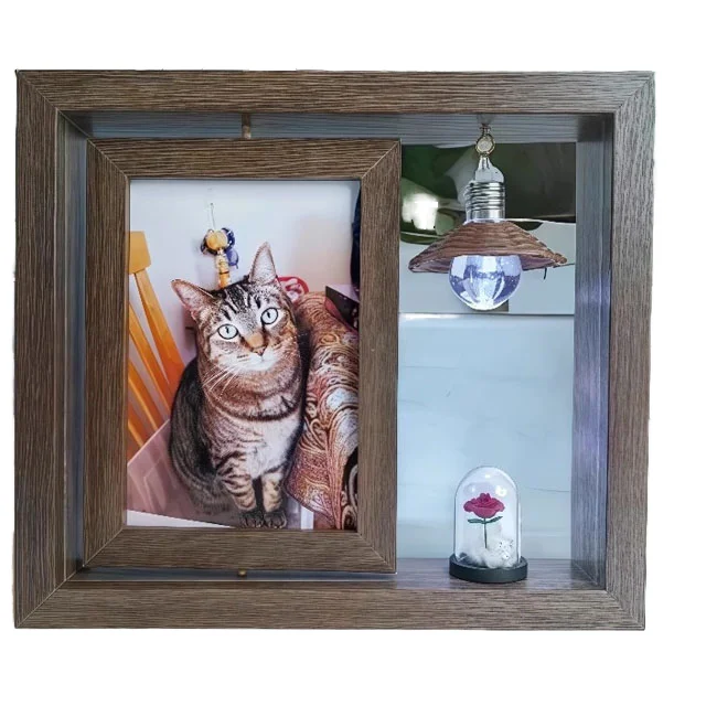 Pet Memorial Gifts for Dogs Cats - Rotating Wooden Picture Frame for 4x6 Photo Cats Bereavement Remembrance (Rose)