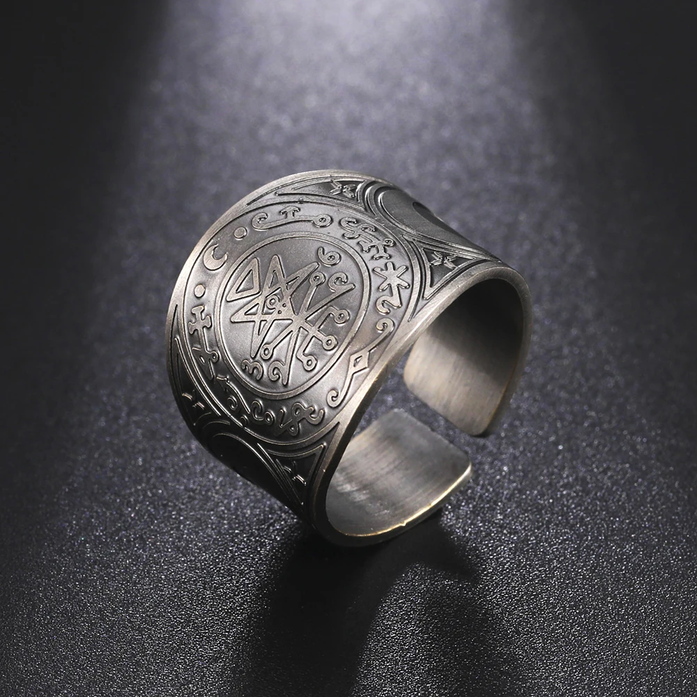 Seal of the 7 Archangels Protection Ring Amulet Metatron Cube Lilith Symbol the Secrets of King Solomon Vintage Jewelry