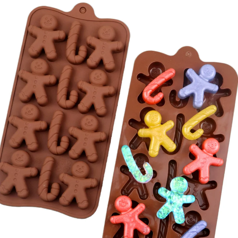 Food Grade Eco-Friendly Gingerbread Man Silicone Chocolate Mold Rectangle Christmas Cartoon Kitchen Baking DIY details